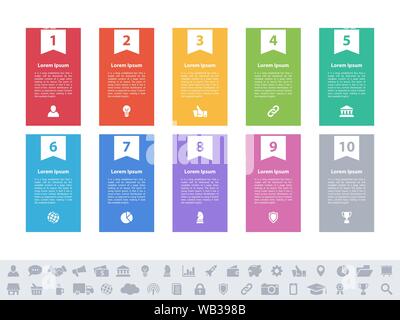 Infografico business design concept illustrazione vettoriale con dieci passi o le opzioni o i processi rappresentano il flusso di lavoro o schema o il pulsante web banner Illustrazione Vettoriale