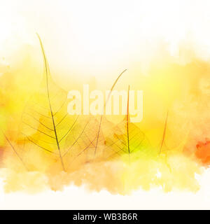 Autunno cadono confine artistico - Foglie di autunno e acquerello su sfondo bianco - bellissimo design Foto Stock