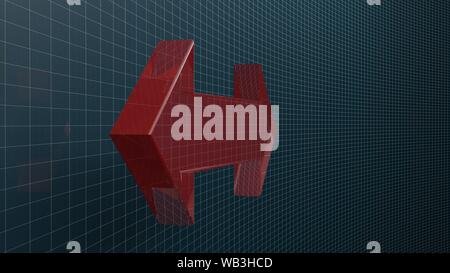 Freccia rossa contro un nero superficie verticale con griglia grigia - 3D rendering immagine Foto Stock