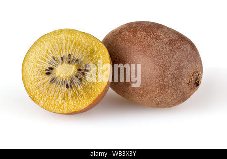 Golden kiwi isolati su sfondo bianco Foto Stock