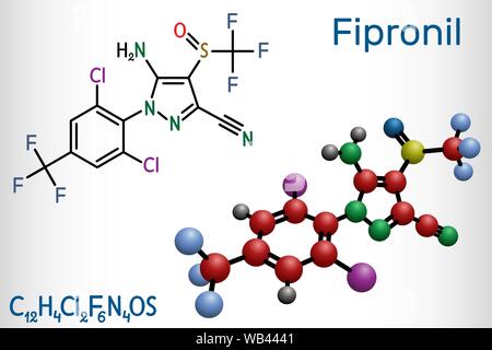 Fipronil e ad ampio spettro delle molecole di insetticida. Esso è utilizzato per la lotta contro le formiche, scarabei, scarafaggi, pulci, zecche, termiti e di altri insetti. Ch strutturali Illustrazione Vettoriale