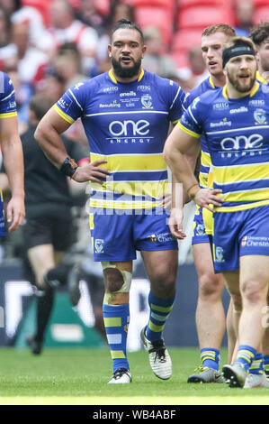 Londra, Regno Unito. 24 Ago, 2019. BEN MURDOCH-MASILA di Warrington lupi punteggi per renderlo 0-10 durante la Ladbrokes Challenge Cup match finale tra St Helens e Warrington lupi allo Stadio di Wembley a Londra, Inghilterra il 24 agosto 2019. Foto di Ken scintille. Solo uso editoriale, è richiesta una licenza per uso commerciale. Nessun uso in scommesse, giochi o un singolo giocatore/club/league pubblicazioni. Credit: UK Sports Pics Ltd/Alamy Live News Foto Stock