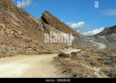 Un deserto ATV serpeggiante strada attraverso il splendidamente desolato deserto dell'Arizona, USA crea un grande sfondo metaforico. Nota La copia di ampi sp Foto Stock