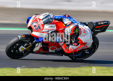 TOWCESTER, Regno Unito. 24 Ago, 2019. Francesco Bagnaia (ITA) di Pramac Racing durante la sessione di prove libere 4 di GoPro British Grand Prix sul circuito di Silverstone il Sabato, 24 agosto 2019 a Towcester, Inghilterra. Credito: Taka G Wu/Alamy Live News Foto Stock