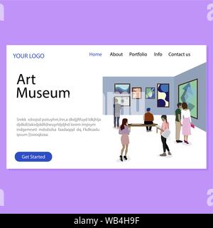 Museo di arte landing page, galleria esposizioni homepage. Museo di vettore pagina exhibition, galleria d'arte illustrazione del sito web Illustrazione Vettoriale