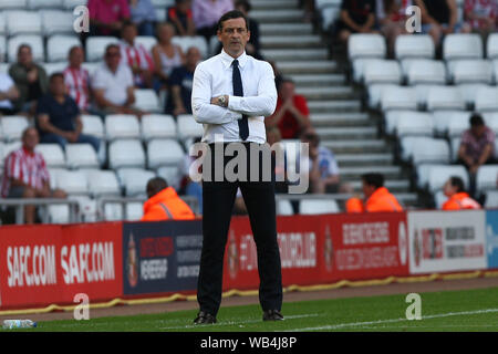 Sunderland, Regno Unito. 24 Ago, 2019.Sunderland Jack manager Ross durante la scommessa del Cielo lega 1 corrispondenza tra Sunderland e AFC Wimbledon presso lo stadio di luce, Sunderland sabato 24 agosto 2019. (Credit: Steven Hadlow | MI News) solo uso editoriale, è richiesta una licenza per uso commerciale. Nessun uso in scommesse, giochi o un singolo giocatore/club/league pubblicazioni. La fotografia può essere utilizzata solo per il giornale e/o rivista scopi editoriali: Credito MI News & Sport /Alamy Live News Foto Stock