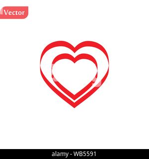 Il doppio del vettore rosso cuori in stile retrò e accarezzato da mani con spazzola per logo, amore romantico design, matrimonio o San Valentino card Illustrazione Vettoriale