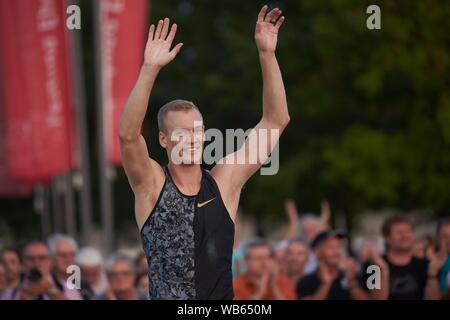 Il campione del mondo in pole vault Sam Kendricks, USA, pole vault fortezza incontro jumping, Coblenza Foto Stock