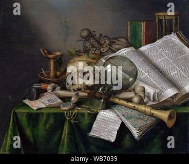 Edwaert Collier - Vanitas - ancora in vita con libri e manoscritti e un cranio Foto Stock