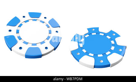 Blu e bianco Chip Casino isolato su uno sfondo bianco - 3D illustrazione Foto Stock