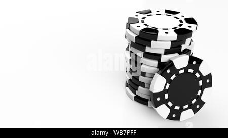 Bianco e Nero Casino Chip Set isolato su uno sfondo bianco - 3D illustrazione Foto Stock