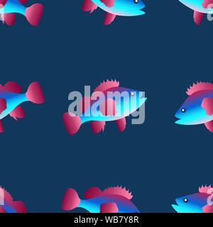 Modello senza cuciture con pesce nuotare nel mare. Illustrazione colorata. EPS vettoriali10. Maschera di ritaglio applicato. Questo modello è disponibile come campioni. Illustrazione Vettoriale