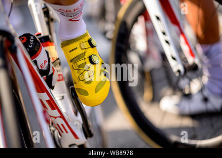 Amburgo, Germania. 25 Ago, 2019. Campo di partenza del UCI WorldTour - Cyclassics, è in attesa all'Alster per la partenza della gara. Credito: Axel Heimken/dpa/Alamy Live News Foto Stock