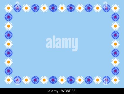 Motivi floreali decorativi cornice rettangolare con fiori selvatici margherite e cornflowers. Illustrazione vettoriale EPS10. Illustrazione Vettoriale