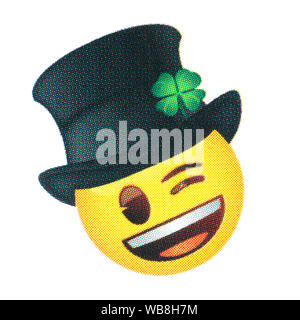 Winking faccia indossando un gentleman Bowler cappello emoticon Foto Stock