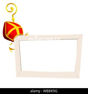 Social media photo frame con San Nicola o Sinterklaas tema golden crosier stick e mitre - isolato su sfondo trasparente Illustrazione Vettoriale