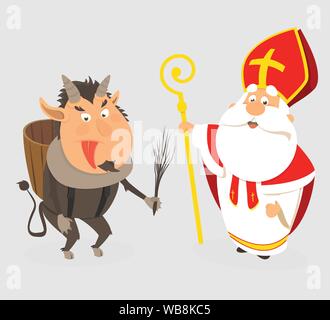 Krampus e San Nicola - stile cartoon isolato - illustrazione vettoriale Illustrazione Vettoriale