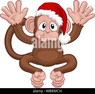Santa Hat Natale Monkey personaggio dei fumetti Illustrazione Vettoriale