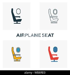 Sedile di aereo icona set. Quattro elementi in diversi stili dall' aeroporto raccolta di icone. Creative sedile di aereo icone riempito, contorno, colorata e piatto Illustrazione Vettoriale