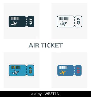 Biglietto aereo icona set. Quattro elementi in diversi stili dall' aeroporto raccolta di icone. Creative biglietto aereo icone riempito, bordato e colorato Illustrazione Vettoriale