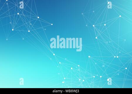 Tecnologia di sfondo astratto con linea collegata a punti e. Grande per la visualizzazione di dati. In prospettiva la visualizzazione sullo sfondo. Reti analitiche. Vettore Illustrazione Vettoriale