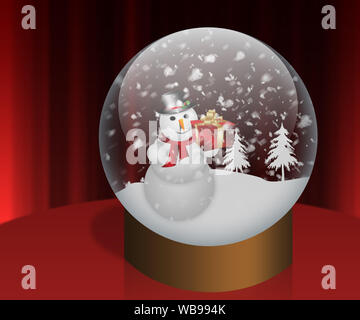 Happy snowman azienda confezione regalo in Snow Globe. Foto Stock