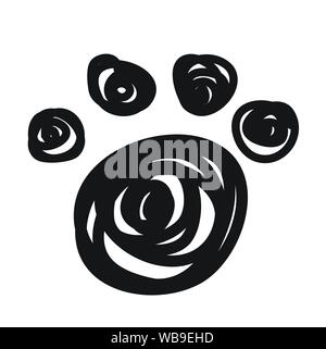 Zampa Handdrawn Doodle Icona. Disegnato a mano schizzo nero. Simbolo del segno. Elemento di decoro. Sfondo bianco. Isolato. Design piatto. Illustrazione Vettoriale