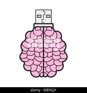 A forma di cervello unità Flash Icona piana, Memory Stick Vector Logo Design modello. Illustrazione Vettoriale per T-shirt , volantini , prodotti tessili Illustrazione Vettoriale