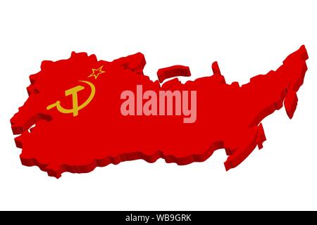Unione Sovietica, URSS, mappa con bandiera 3d.illustrazione vettoriale Illustrazione Vettoriale