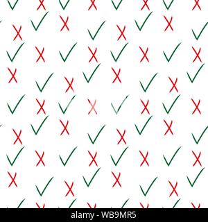Modello senza cuciture con Tick e croce. Isolato rosso e verde su sfondo bianco. eps 10 Illustrazione Vettoriale