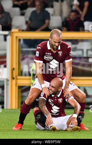 Simone Zaza (Torino FC) durante la Serie A TIM partita di calcio tra Torino FC e noi Sassuolo allo Stadio Grande Torino il 25 agosto, 2019 a Torino, Italia. Foto Stock