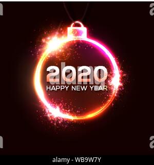 2020 Felice Anno Nuovo neon celebrazione dello sfondo. Illustrazione Vettoriale