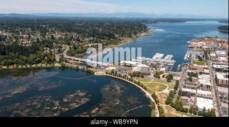 Vista aerea del Budd ingresso, Capitol Lake e l'estremità sud di Puget Sound nello Stato di Washington. Foto Stock