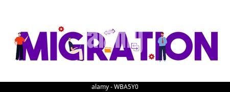 Concetto di migrazione trasferimento, sincronizzare dati sulla migrazione. ponte di traffico o il concetto di exchange. Illustrazione Vettoriale