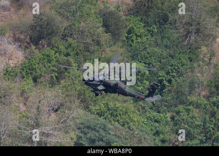 Tentara Nasional Indonesia Angkatan Darat (TNI-AD Indonesia Forze Armate) xi Squadron aviation vola un elicottero Apache come parte di un giunto live fire esercizio tra noi e il TNI- Annuncio di aviazione. La missione congiunta ha montrato elicotteri Apache da entrambi gli eserciti la manovra ed eliminando i bersagli con live round compreso 30mm gun round, 2 Hellfire missili e 2,75 pollici di razzi. Il live fire esercizio era una parte di Garuda schermo 19. Garuda Shield è un annuale, bilaterali esercitazione militare sponsorizzato dal governo degli STATI UNITI Pacifico esercito e ospitato annualmente da Tentara Nasional Indonesia. Quest anno segna il Foto Stock