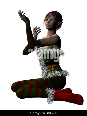 Rendering digitalmente illustrazione di un elfo girl, Santa helper su sfondo bianco. Foto Stock