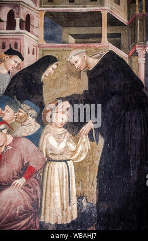Italia Marche Tolentino San Nicola Basilica - Cappellone - Pietro e Giuliano da Rimini - circa 1320 -25 - da Pietro e Giuliano da Rimini- Nicola entra nell'ordine agostiniano Foto Stock