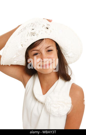 Close-up di una giovane donna sorridente.isolato su bianco Foto Stock