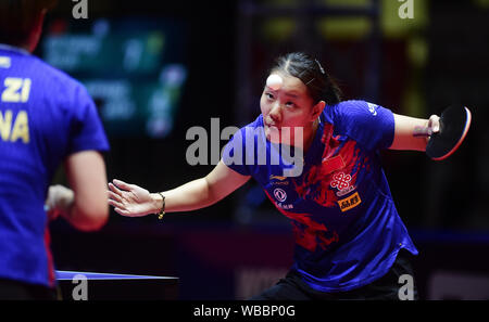 Olomouc, Repubblica Ceca. 24 Ago, 2019. Della Cina di GU Yuting (foto) e MU Zi win donne doppio titolo ping pong's Czech aprire il 2019 ITTF World Tour, a Olomouc, Repubblica ceca, 25 agosto 2019. Credito: Ludek Perina/CTK foto/Alamy Live News Foto Stock