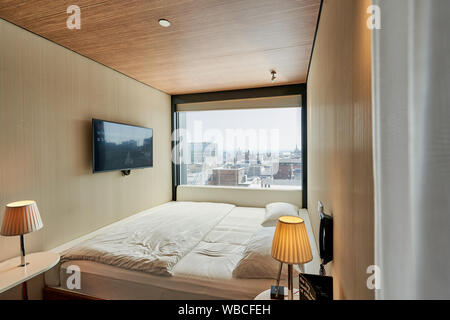 All'interno di una tipica camera presso citizenM Hotel Glasgow. 60 Renfrew Street, Glasgow, GLG G2 3BW. Foto Stock