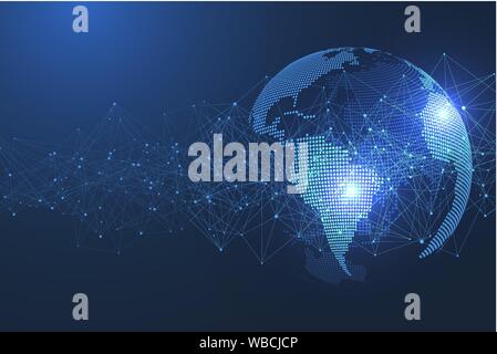 Rete globale concetto di connessione. Grande per la visualizzazione di dati. Il social network di comunicazione globale di reti di computer. La tecnologia di Internet. Azienda Illustrazione Vettoriale