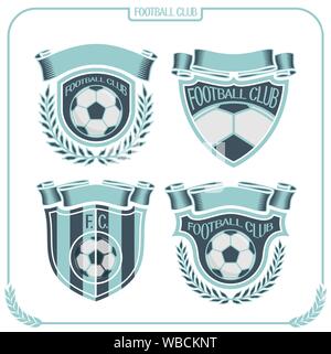 Il logo del vettore per il calcio di club, 4 soccer emblemi isolati su sfondo bianco. Illustrazione Vettoriale