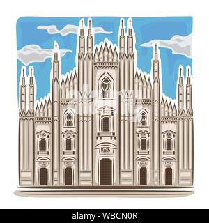 Illustrazione Vettoriale del Duomo di Milano si trova in Italia sul cielo azzurro sfondo con nuvole di punti di riferimento europeo Illustrazione Vettoriale