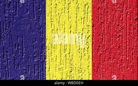Bandiera della Romania close up dipinta su un muro rotto Foto Stock