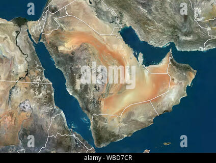 Colore immagine satellitare del Medio Oriente (con i confini amministrativi). Questa immagine è stata elaborata sulla base dei dati acquisiti da Sentinel-2 satelliti. Foto Stock