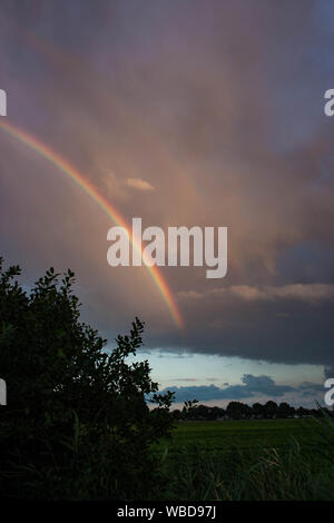 Luminoso doppio arcobaleno durante una serata doccia nei Paesi Bassi Foto Stock