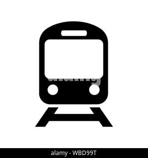 Icona del treno in stile appartamento. Stazione ferroviaria con simbolo isolato su sfondo bianco. Semplice astratta icona della metropolitana in nero. Illustrazione Vettoriale per graphi Illustrazione Vettoriale