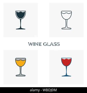 Bicchiere da vino icon set. Quattro elementi in diversi stili dal bar e ristorante raccolta di icone. Vino Creative icone di vetro riempito, bordato e colorato Illustrazione Vettoriale