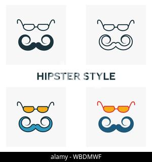 Hipster Style icon set. Quattro elementi in diversi stili dal barbiere raccolta di icone. Creative hipster icone di stile riempito, bordato e colorato Illustrazione Vettoriale