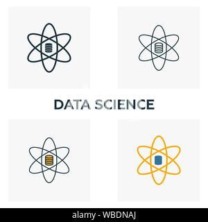 I dati della scienza icon set. Quattro elementi in diversi stili da dati di grande raccolta di icone. Creative dati scienza icone riempito, contorno, colorata e piatto Illustrazione Vettoriale